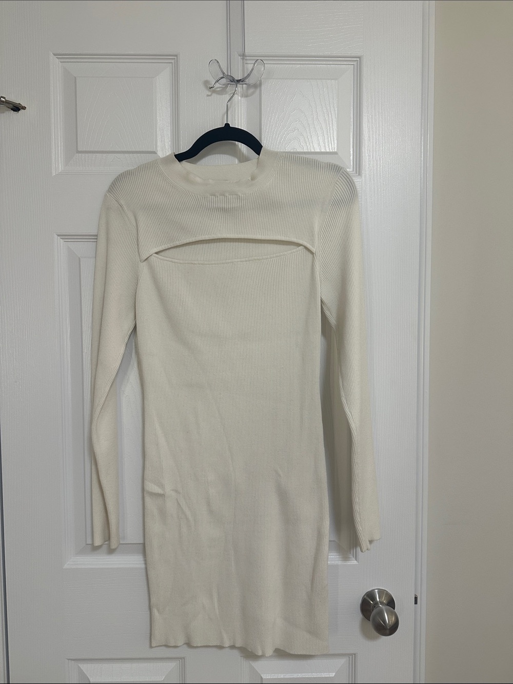 Aritzia Off-White Long Sleeve Cutout Knit Dress